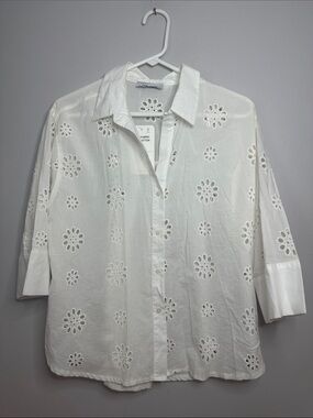 LCW Vision White Eyelet Button-Up Blouse size S NWT